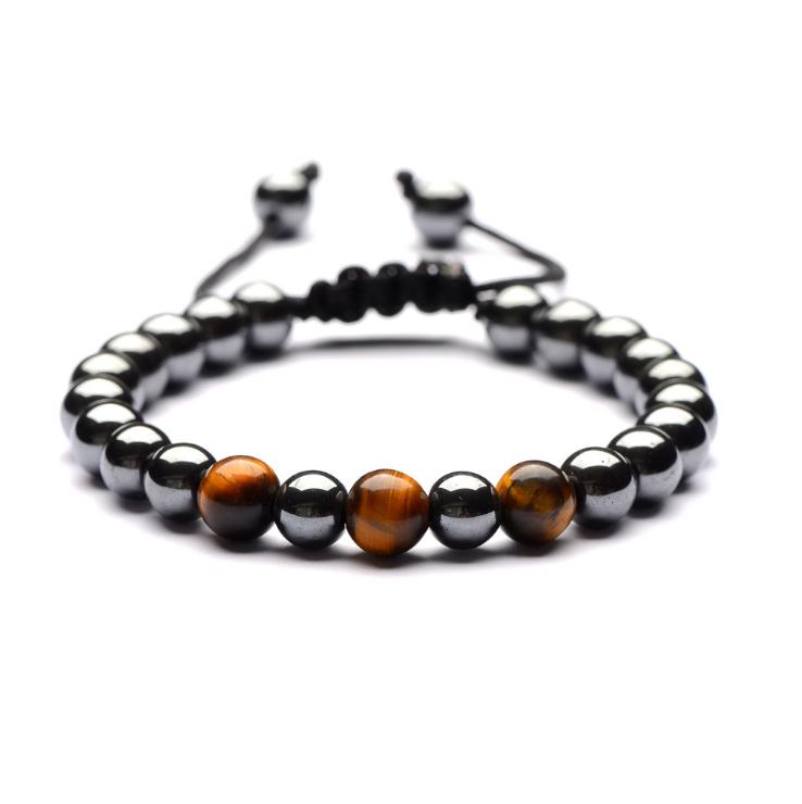 Tiger-Eye Stone Magnetic Hematite Bracelet #HBR-40TE