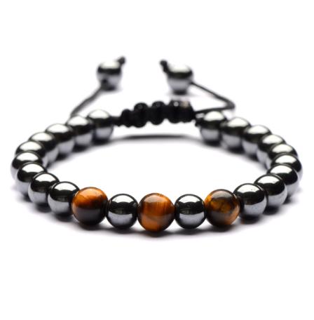 Tiger-Eye Stone Magnetic Hematite Bracelet #HBR-40TE