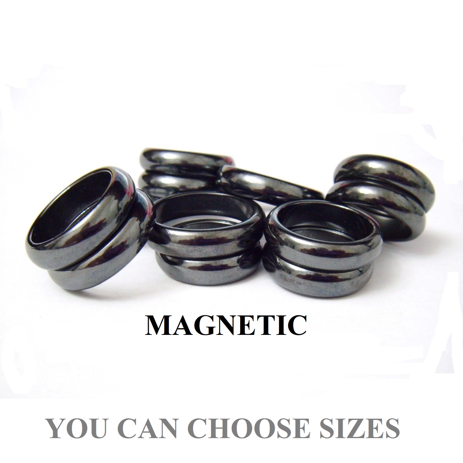 (Dozen) MAGNETIC 6mm Dome Smooth Round Top Hematite Rings  (You Can Choose Sizes) #HMR