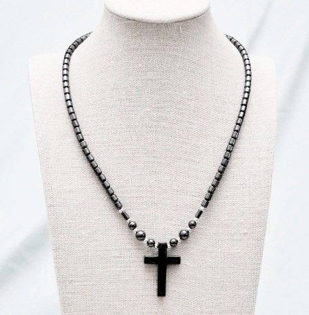 Dozen 22" inch Long Plain Hematite Cross Hematite Necklace #HN-221