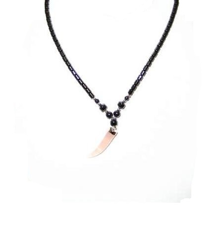 Rose Quartz Horn Hematite Necklace #HN-0009