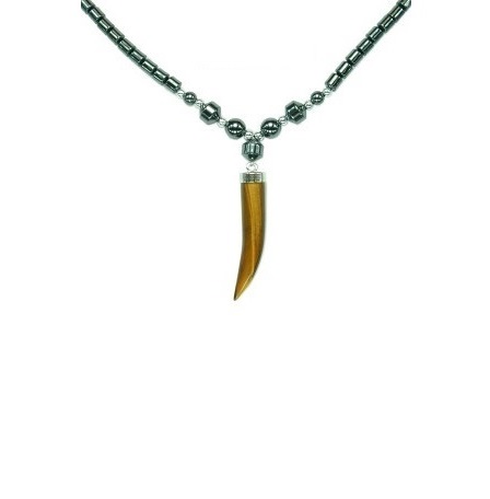 Tiger Eye Horn Hematite Necklace #HN-0010