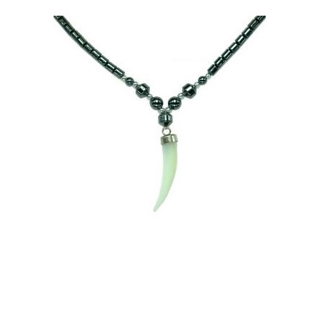 White MOP Horn Hematite Necklace #HN-0012