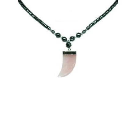 Rose Quartz Stone Claw Hematite Necklace HN-0015
