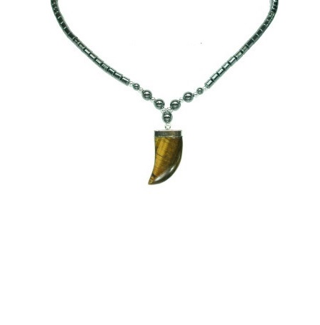 Tiger's Eye Stone Claw Hematite Necklace #HN-0016