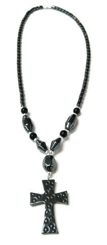 Dotted Wide Cross Hematite Necklace (NON-Magnetic) #HN-0052