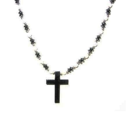 Cross Hematite Necklace with Pearl Beads #HN-0054