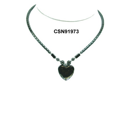Puff Heart Hematite Necklace #HN-0061