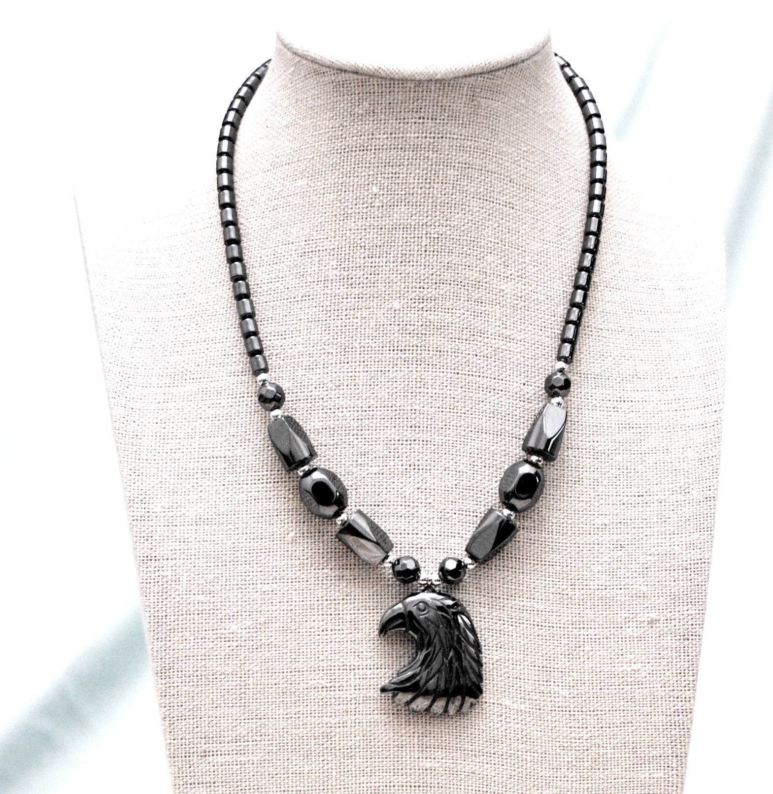 Dozen 24"  Long Sharp Eagle Head Hematite Necklace For Men And Women #HN-22186