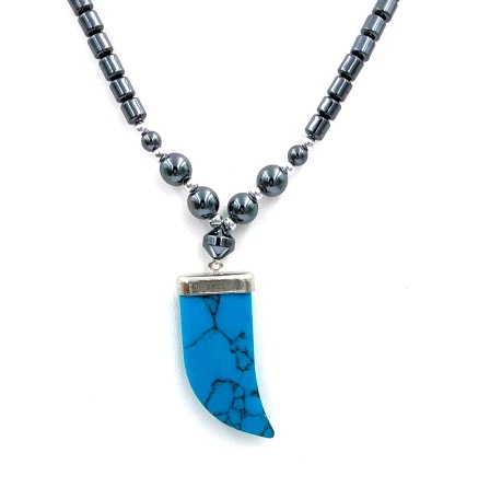 Dozen Unisex Turquoise Claw Hematite Necklace #HN-0208