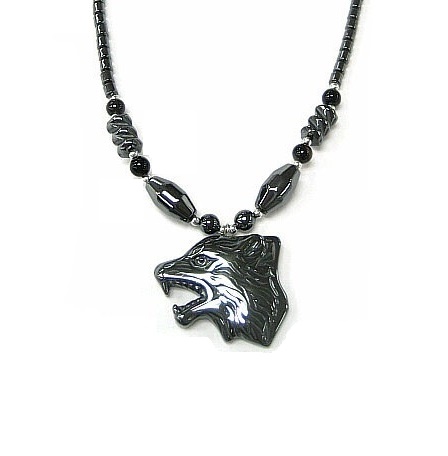 Dozen Wolf Head Hematite Necklace (NON-Magnetic) #HN-0220