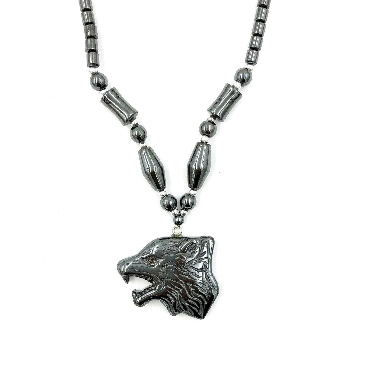 Dozen Wolf Head Hematite Necklace (NON-Magnetic) #HN-0220A
