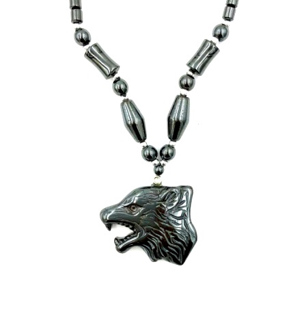 Dozen Wolf Head Hematite Necklace (NON-Magnetic) #HN-0220A