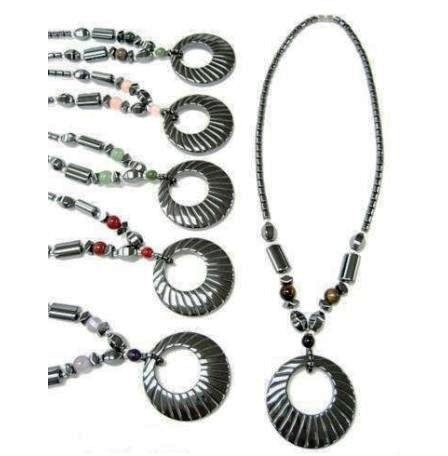 Dozen 40mm Donut Hematite Necklace With Stone Beads On The Sides  #HN-0221A