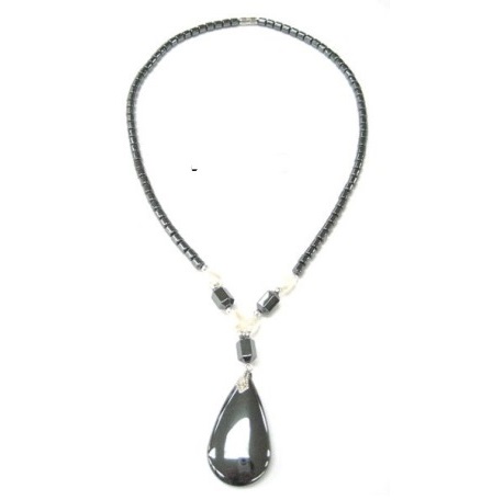 Dozen Tear Drop With Pearl Beads Hematite Necklace #HN-0225