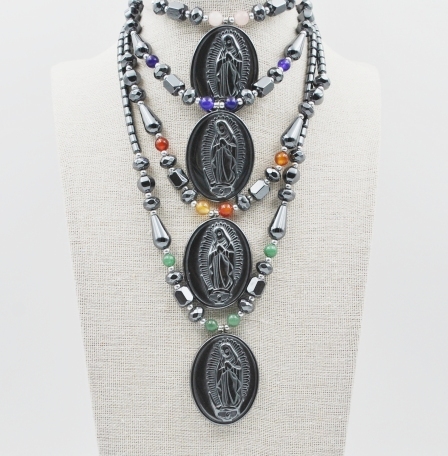 Dozen Virgin Mary Guadalupe Hematite Necklaces #HN-80160C