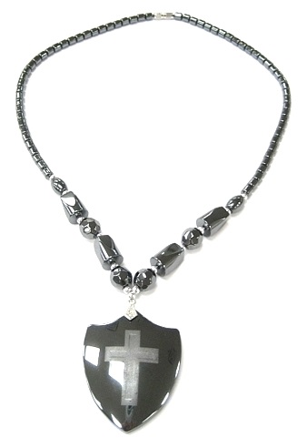 Dozen Armor Cross Hematite Necklace (NON-Magnetic) #HN-80591