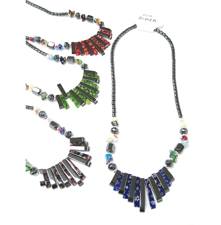 Dozen Murano Glass Fan Hematite Necklaces (NON-Magnetic) #HN-80658A