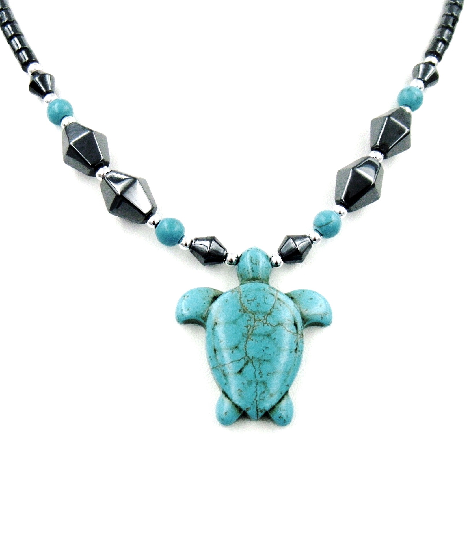 Dozen NEW Medium Turquoise Turtle Hematite Necklace #HN-81063