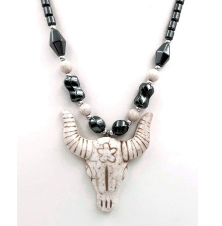 Dozen Bull Skull Hematite Necklaces #HN-81100A