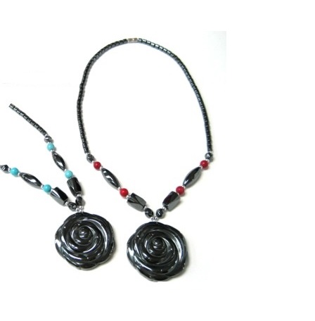 Dozen 18" Long Rose Flower Hematite Necklace #HN-81159A