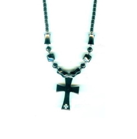 Dozen Wide Cross In Large Wide Cross Hematite Necklaces #HN-81835