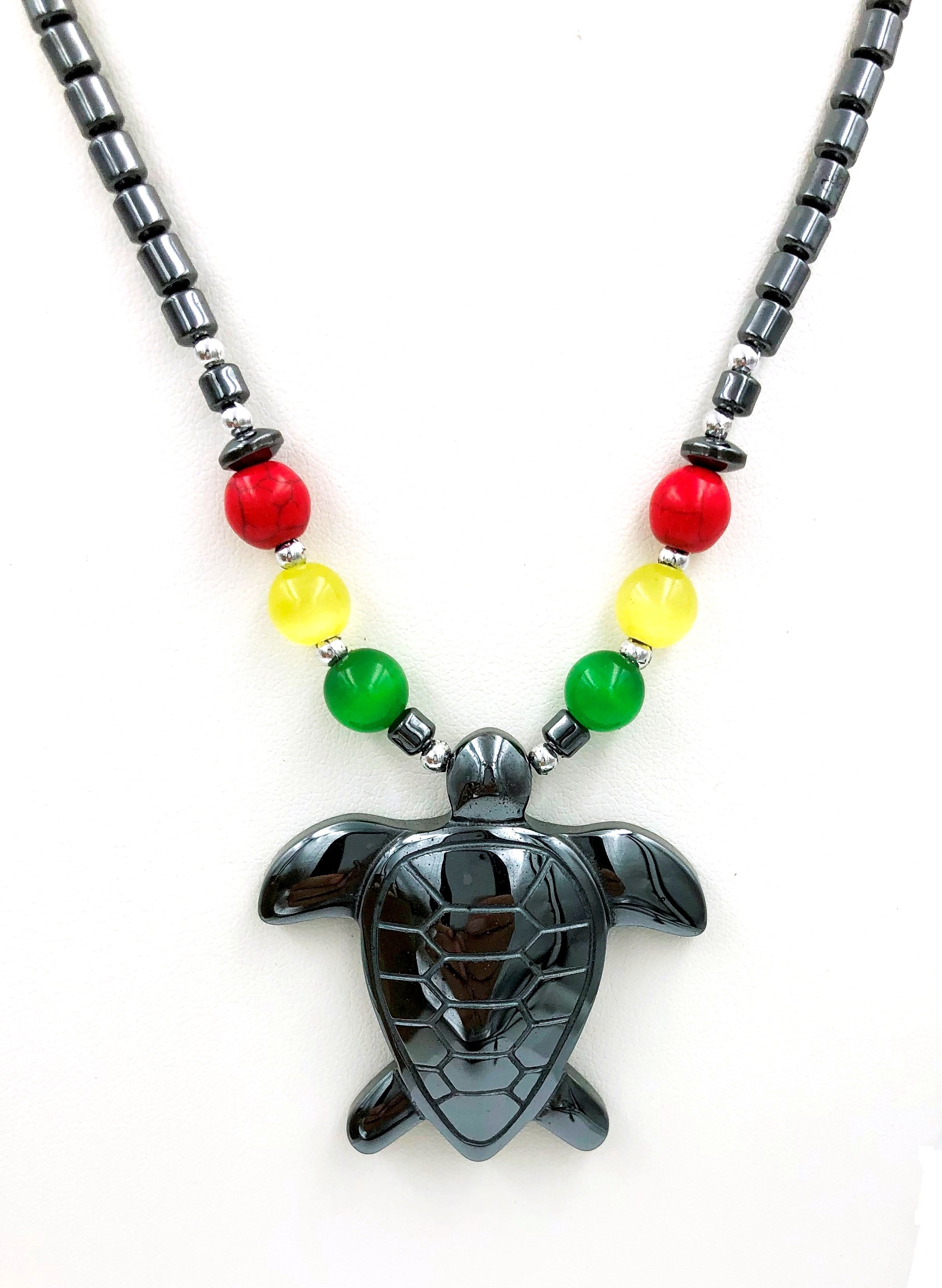 Dozen Sea Turtle With Multi Color Beads Hematite Necklace #HN-83490