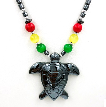 Dozen Sea Turtle With Multi Color Beads Hematite Necklace #HN-83490