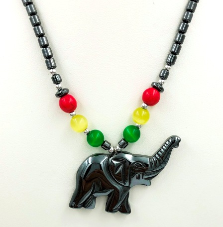 Dozen Elephant With Multi Color Beads Hematite Necklace #HN-83494