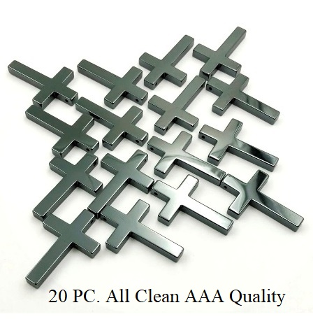 20 PC. Per Bag 34x23mm Plain Clean Shiny AAA Quality Hematite Cross Pendants (NON-Magnetic) #HP-300