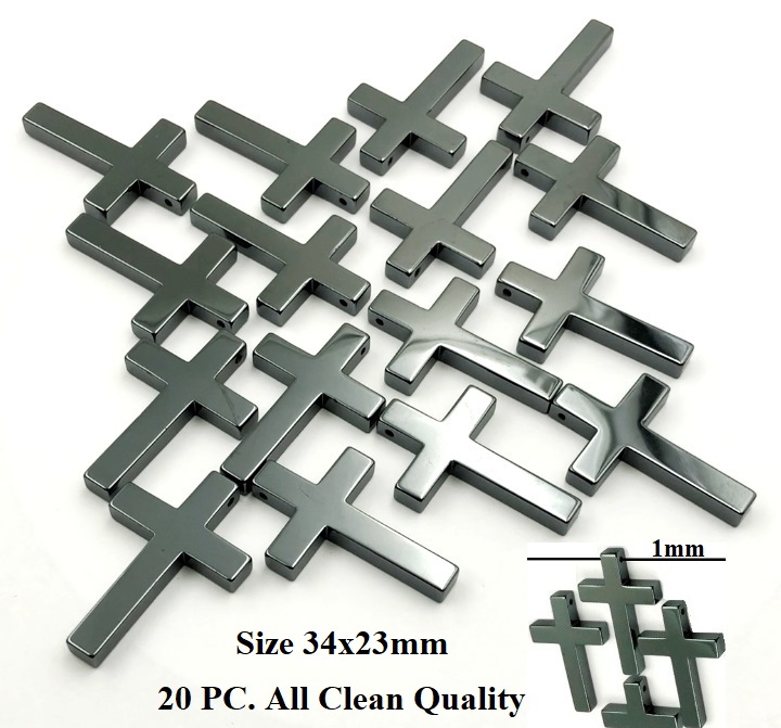 20 PC. Per Bag 34x23mm Plain Clean Shiny AAA Quality Hematite Cross Pendants (NON-Magnetic) #HP-300