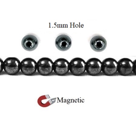 1.5mm Hole 6mm Round 16" Magnetic Beads AAA Grade Hematite #MB-R6BH