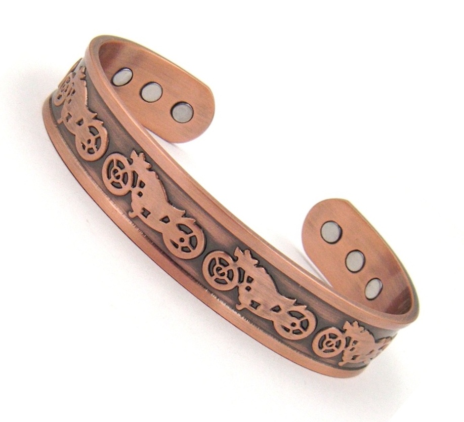 Motorcycle Solid Copper Cuff Magnetic Therapy Bangle Bracelet #MBG529