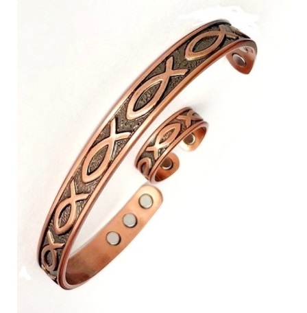 Fish Design Magnetic Therapy Copper Bangle/Ring Set #MBGR226