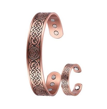 Buttons Magnetic Therapy Copper Bangle/Ring Set #MBGR341