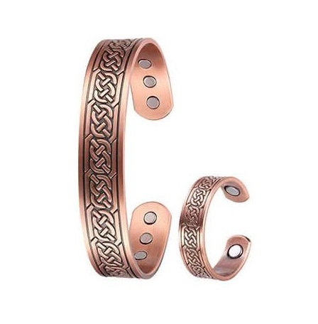 Chain Knots Magnetic Therapy Copper Bangle/Ring Set #MBGR349