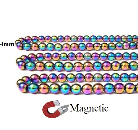 4mm 16" Strand Magnetic Round Rainbow Beads #MBR-R4