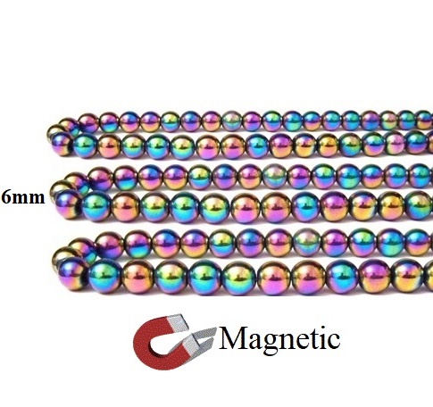 6mm 16" Strand Magnetic Round Rainbow Beads #MBR-R6