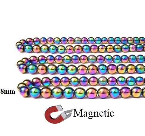 8mm 16" Strand Magnetic Round Rainbow Beads #MBR-R8