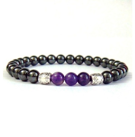 1 PC. (Magnetic) Amethyst Beads Magnetic Therapy Bracelet Hematite Bracelet #MHB0100AM