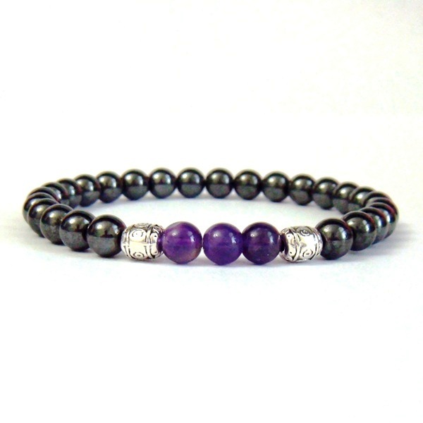 1 PC. (Magnetic) Amethyst Beads Magnetic Therapy Bracelet Hematite Bracelet #MHB0100AM