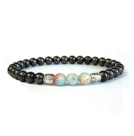 1 PC. (Magnetic) Aqua Terra Beads Magnetic Therapy Bracelet Hematite Bracelet #MHB0100AQ