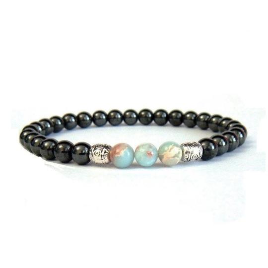 1 PC. (Magnetic) Aqua Terra Beads Magnetic Therapy Bracelet Hematite Bracelet #MHB0100AQ