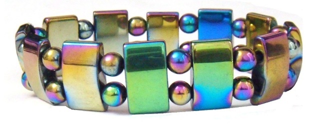 Double Line Rainbow Hematite Energy Magnetic Bracelet #MHB111