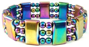 Triple Line Rainbow Hematite Energy Magnetic Bracelet #MHB1654105