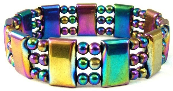 Triple Line Rainbow Hematite Energy Magnetic Bracelet #MHB1654105
