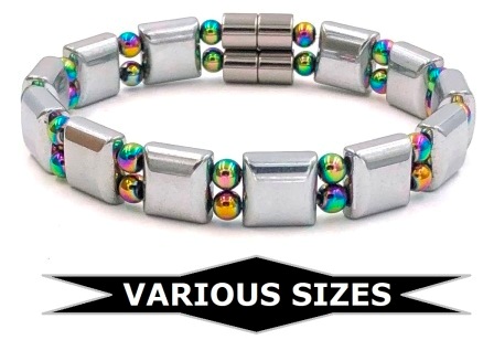 1 PC. (Magnetic) Silver & Rainbow Heavy Double Line Magnetic Therapy Bracelet Hematite Bracelet #MHB319