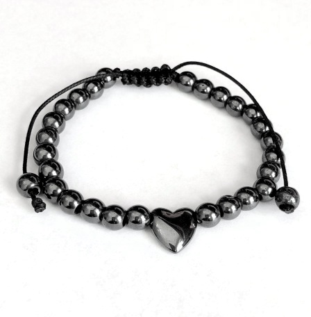 Hematite Heart Magnetic Bracelet on adjustable Cord One Size Fits All #MHB-572