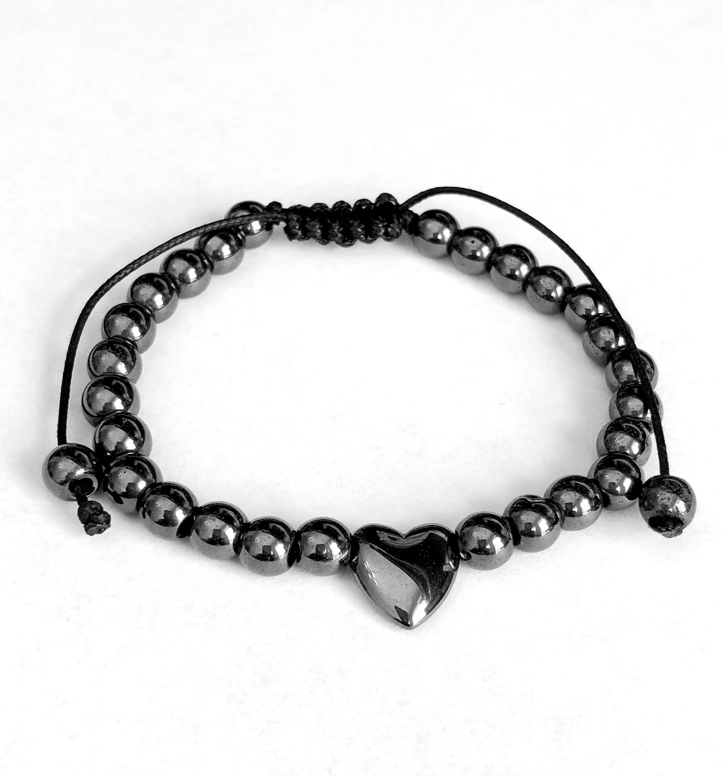 Hematite Heart Magnetic Bracelet on adjustable Cord One Size Fits All #MHB-572