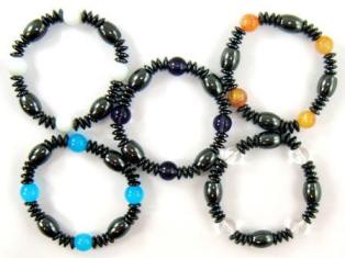 5 Pcs. Mixed Round Color Beads Magnetic Hematite Bracelets On Elastic Cord #MHB-608-29E